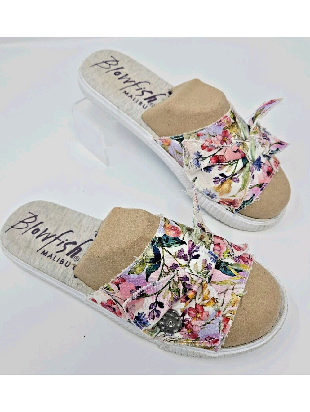 Blowfish Malibu Felina Super Foam Sock Slide Sandals Sz 7 Floral Bow Easy Wear